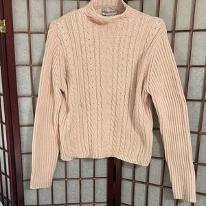 Valerie Stevens Beige Peachy Cable Knit Turtleneck Sweater